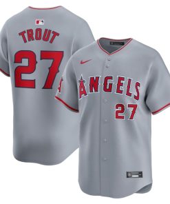 Alternative view of Mike Trout Los Angeles Angels Nike Away Limited Player Jersey - Gray/White