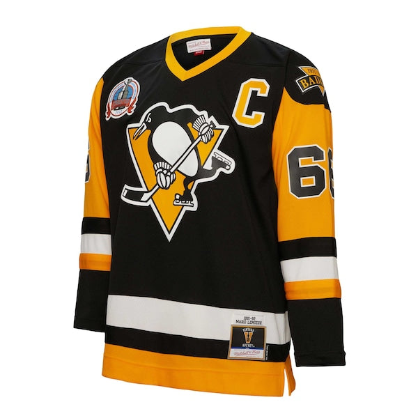 Mario Lemieux Pittsburgh Penguins Captain Patch 1991/92 Blue Line Player Jersey - Black - Image 2