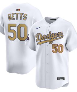 Mookie Betts Los Angeles Dodgers Nike Home 2025 Gold World Series Champions Limited Jersey - White