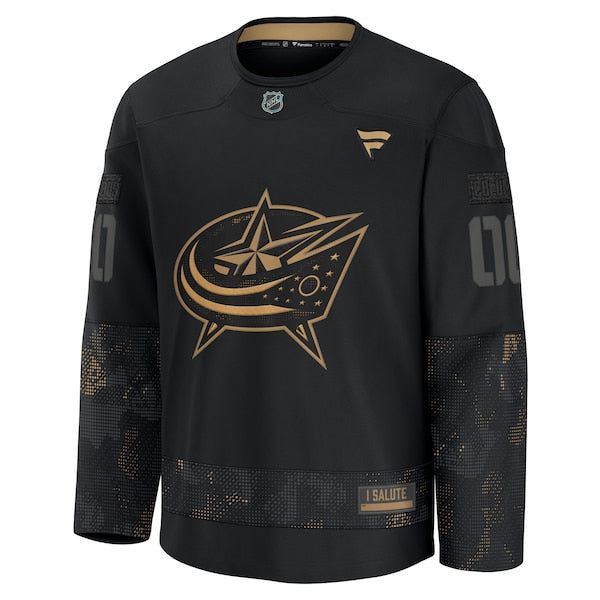 Columbus Blue Jackets 2024 Military Appreciation Personalized Long Sleeve Practice Jersey - Black - Image 2