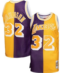 Magic Johnson Los Angeles Lakers Big & Tall Hardwood Classics 1984/85 Split Swingman Jersey - Purple/Gold