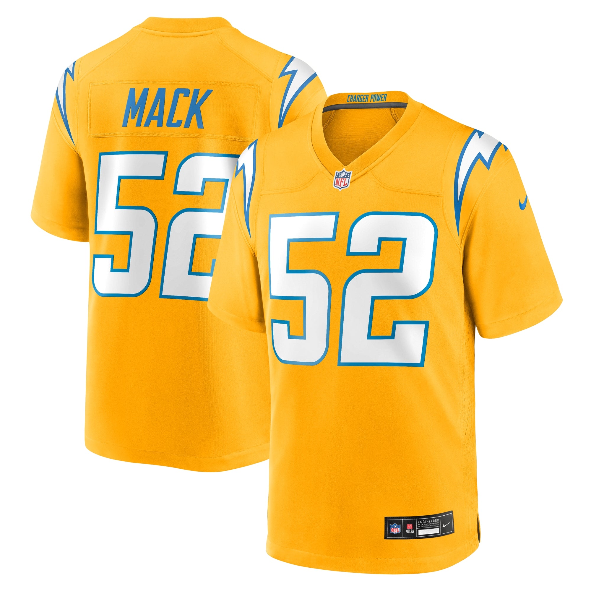 Khalil Mack Los Angeles Chargers Nike Alternate Super Chargers Game Player Jersey - Navy/Gold - Image 5