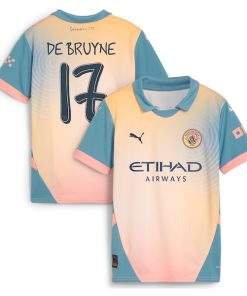 Alternative view of Kevin De Bruyne Manchester City Puma Youth 2024/25 Fourth Replica Player Jersey - Blue/Light Blue