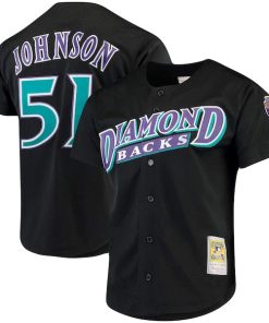 Randy Johnson Arizona Diamondbacks Big & Tall Cooperstown Collection Mesh Button-Up Jersey- Black