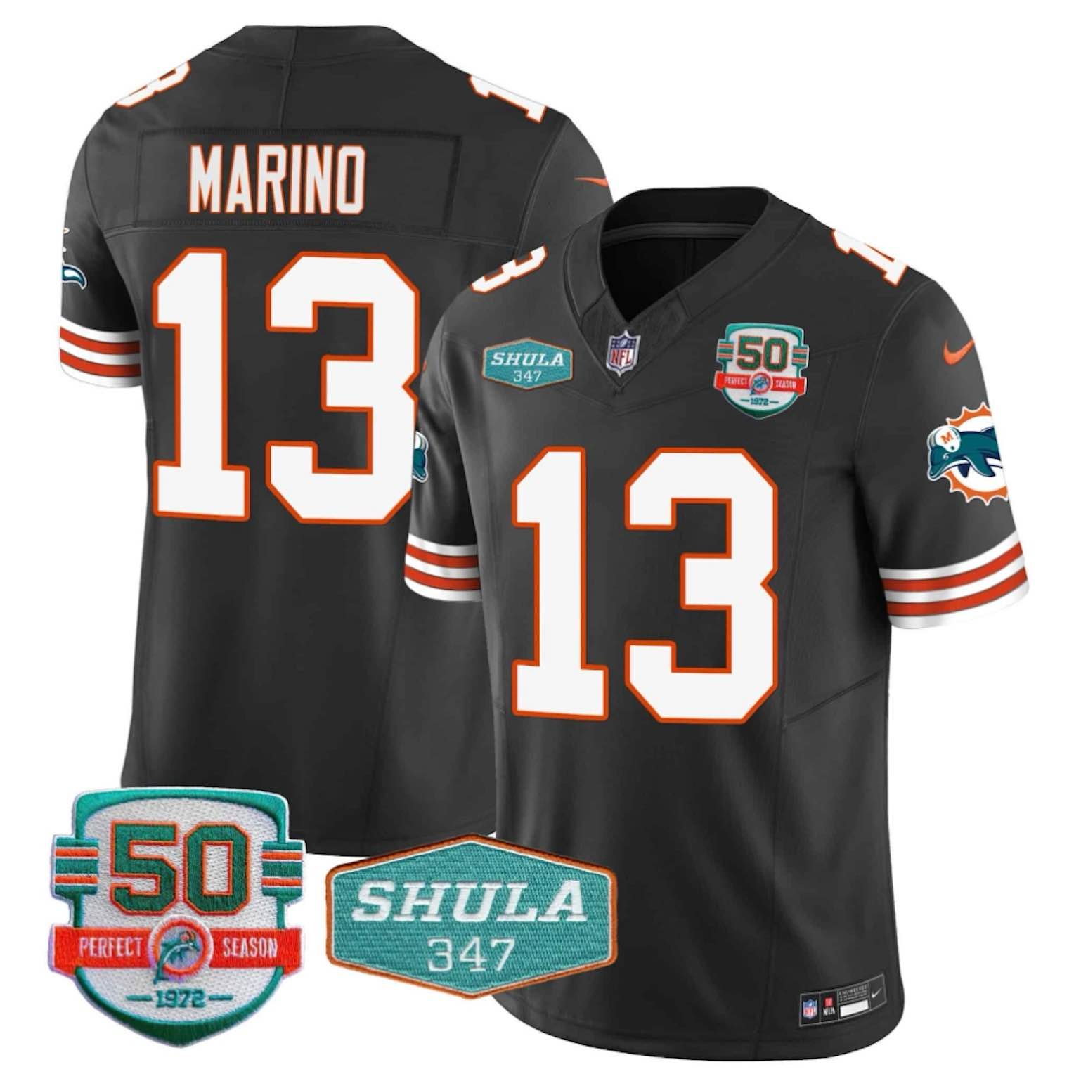 Men¡¯s Miami Dolphins Throwback Shula 347 Patch Vapor Jersey - Black Alternate - Dan Marino #13