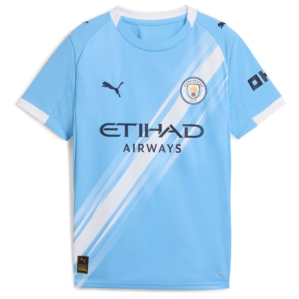 Erling Haaland Manchester City Puma Youth 2025/26 Home Replica Player Jersey - Sky Blue/Black - Image 3