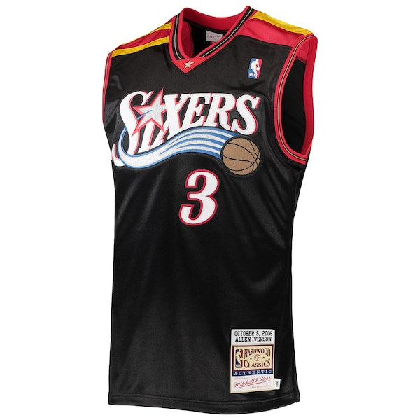 Allen Iverson Philadelphia 76ers 2006 Hardwood Classics Authentic Jersey - Black/Red/White - Image 2