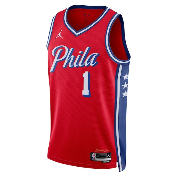 James Harden Philadelphia 76ers Jordan Brand Unisex Swingman Jersey - Statement Edition - Red - Image 2
