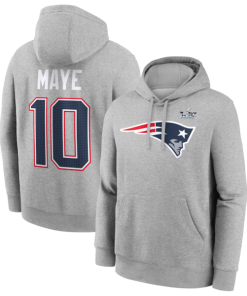 Men's New England Patriots Drake Maye Nike Heather Gray Super Bowl LX Patch Name & Number Hoodie