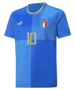 Alternative view of Lorenzo Insigne Italy National Team Puma Youth 2022/23 Home Replica Player Jersey - Blue