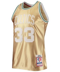 Alternative view of Larry Bird Boston Celtics 75th Anniversary 1985/86 Hardwood Classics Swingman Jersey - Gold