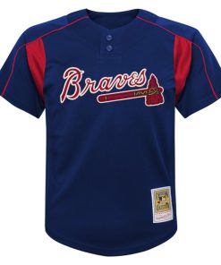 Alternative view of Chipper Jones Atlanta Braves  Youth Cooperstown Collection?Mesh Batting Practice Jersey - Navy