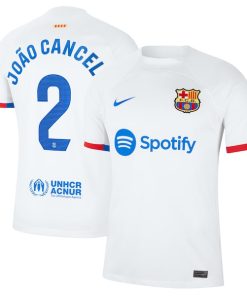 Alternative view of Joao Cancelo Barcelona Nike 2023/24 Away Stadium Replica Player Jersey - White/Aqua/Royal