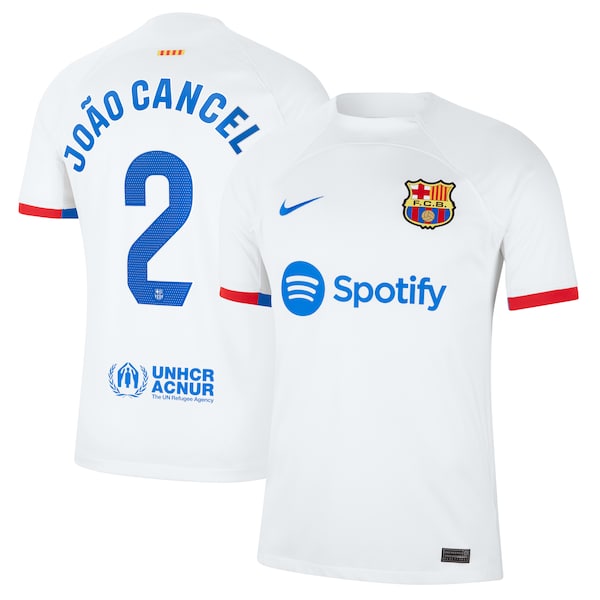 Joao Cancelo Barcelona Nike 2023/24 Away Stadium Replica Player Jersey - White/Aqua/Royal - Image 2