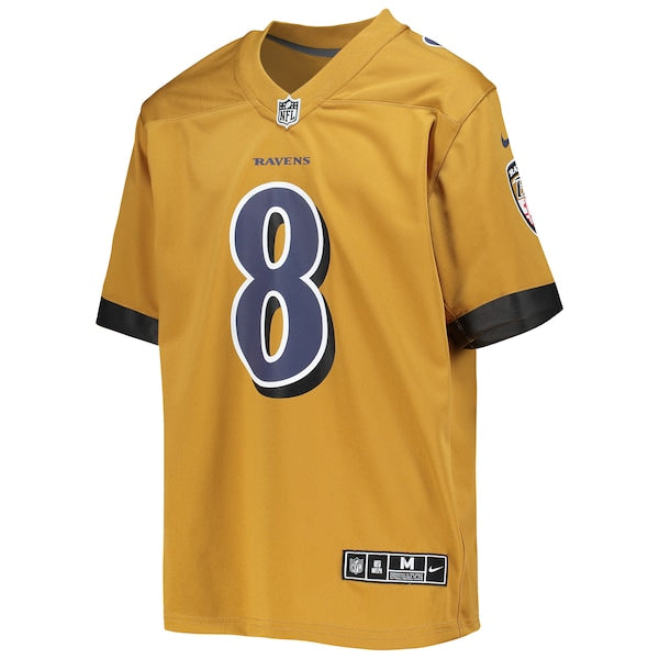 Lamar Jackson Baltimore Ravens Nike Youth Inverted Team Game Jersey - Gold - Image 2