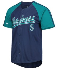 Alternative view of Seattle Mariners Stitches Button-Down Raglan Fashion Jersey - Navy