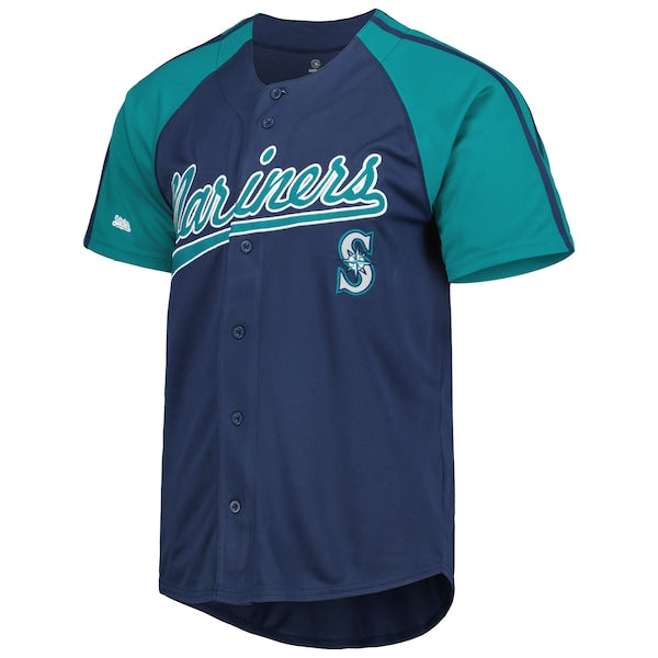 Seattle Mariners Stitches Button-Down Raglan Fashion Jersey - Navy - Image 2