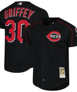 Alternative view of Ken Griffey Jr. Cincinnati Reds Cooperstown Collection Authentic Mesh Batting Practice Jersey - Black