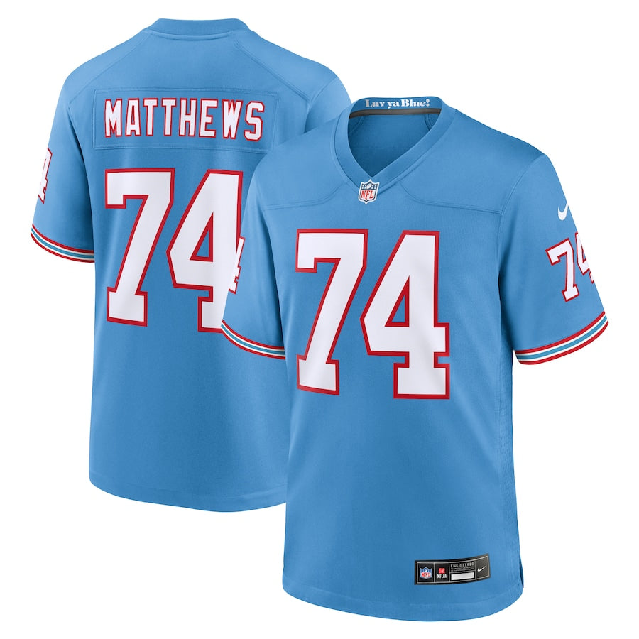 Bruce Matthews Tennessee Titans Nike Oilers Throwback Retired Player Game Jersey - Light Blue