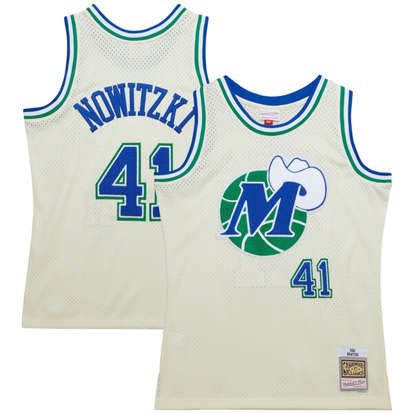 Dirk Nowitzki Dallas Mavericks Chainstitch Swingman Jersey - Cream - Image 2