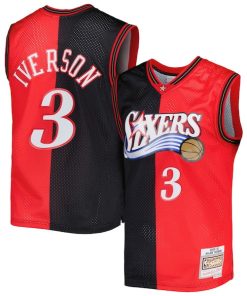 Allen Iverson Philadelphia 76ers Hardwood Classics 2000/01 Split Swingman Jersey - Black/Red