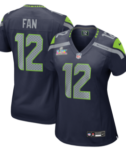 Women's Seattle Seahawks 12s Nike College Navy Super Bowl LX Patch Game Jersey