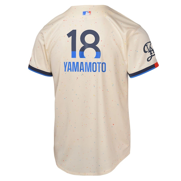 Yoshinobu Yamamoto Los Angeles Dodgers Nike Youth 2024 City Connect Limited Player Jersey - Cream - Image 3