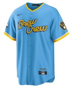 Alternative view of Lorenzo Cain Milwaukee Brewers Nike 2022 City Connect Replica Player Jersey - Powder Blue
