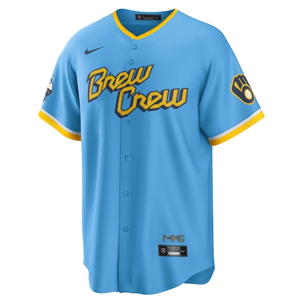 Lorenzo Cain Milwaukee Brewers Nike 2022 City Connect Replica Player Jersey - Powder Blue - Image 2