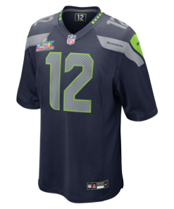 Alternative view of Men's Seattle Seahawks 12s Nike College Navy Super Bowl LX Patch Game Jersey