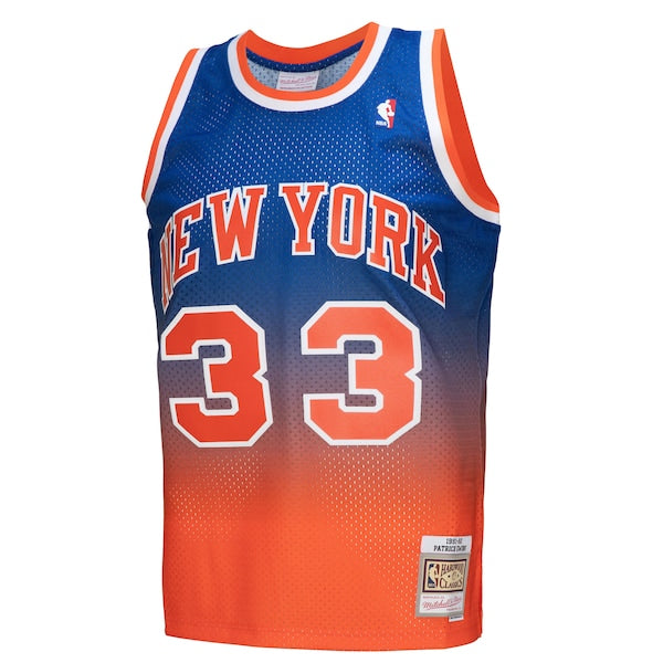 Patrick Ewing New York Knicks 1991/92 Hardwood Classics Fadeaway Swingman Player Jersey - Orange/Royal - Image 2