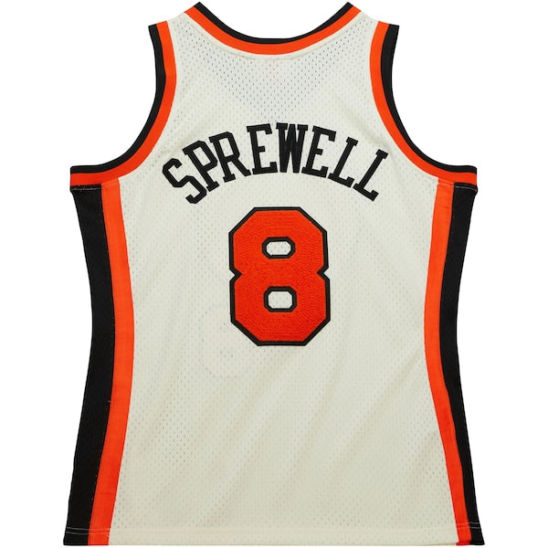 Latrell Sprewell New York Knicks Chainstitch Swingman Jersey - Cream - Image 3