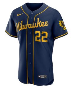 Alternative view of Christian Yelich Milwaukee Brewers Nike Alternate Authentic Player Jersey - Navy