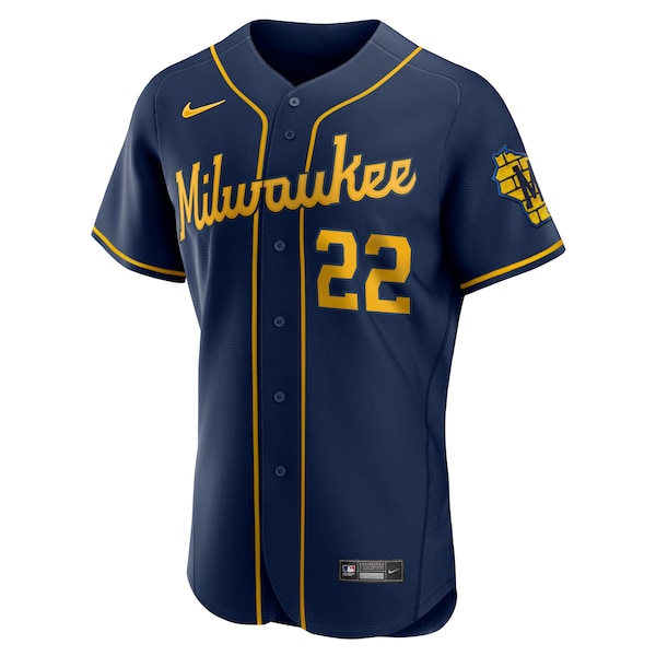 Christian Yelich Milwaukee Brewers Nike Alternate Authentic Player Jersey - Navy - Image 2