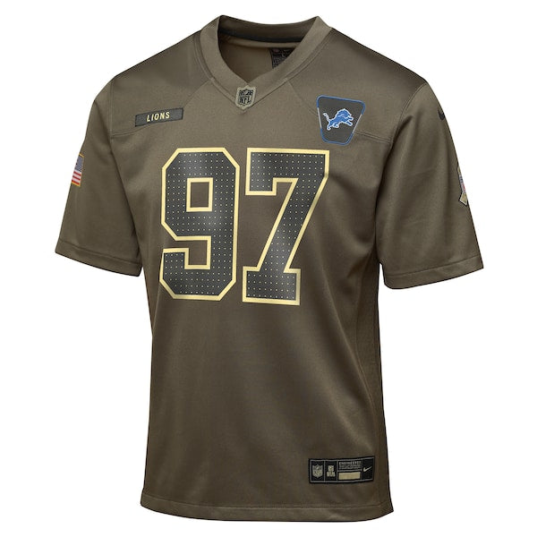Aidan Hutchinson Detroit Lions Nike Youth 2025 Salute to Service Game Jersey - Olive - Image 2