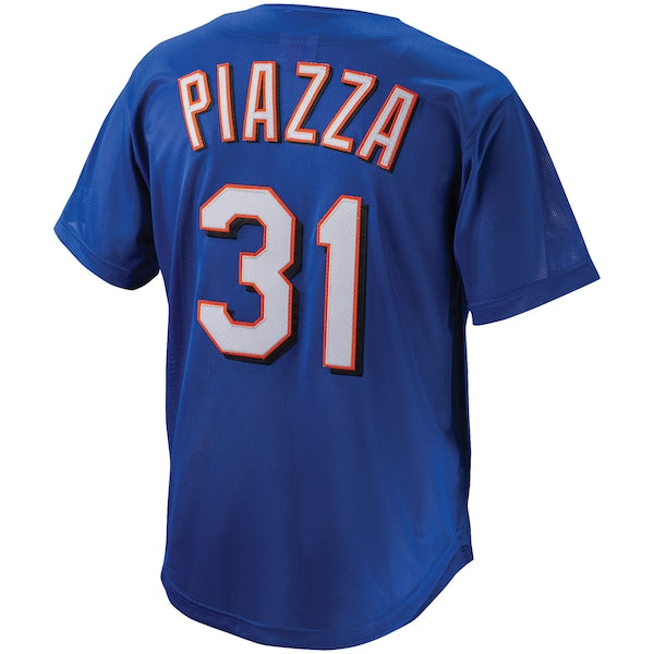 Mike Piazza New York Mets Cooperstown Collection Mesh Batting Practice Button-Up Jersey - Royal/Black/Orange - Image 4