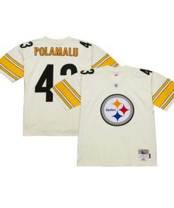 Alternative view of Troy Polamalu Pittsburgh Steelers Chainstitch Legacy Jersey - Cream