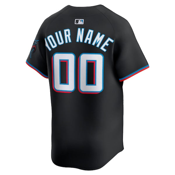 Miami Marlins Nike Alternate Limited Custom Jersey - Black/White - Image 4