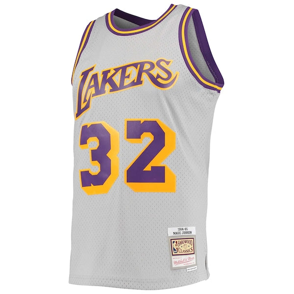 Magic Johnson Los Angeles Lakers 1984-85 Hardwood Classics Reload 2.0 Throwback Swingman Jersey - Gray - Image 2