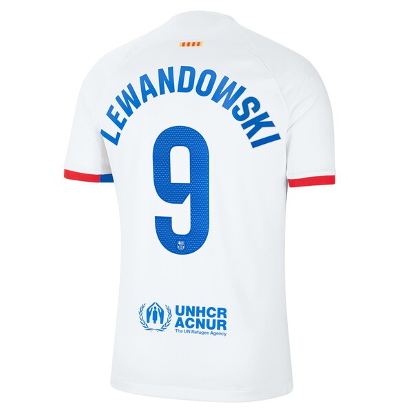 Robert Lewandowski Barcelona Nike 2023/24 Away Replica Jersey - White/Aqua/Royal - Image 4