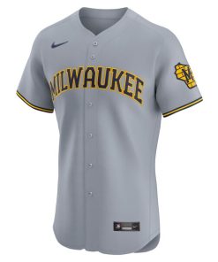 Alternative view of Milwaukee Brewers Nike Road Vapor Premier Elite Patch Jersey - Gray