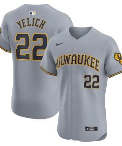 Christian Yelich Milwaukee Brewers Nike Road Elite Player Jersey - Gray