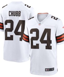 Alternative view of Nick Chubb Cleveland Browns Nike Game Jersey - White/Brown