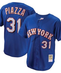 Mike Piazza New York Mets Cooperstown Collection Mesh Batting Practice Button-Up Jersey - Royal/Black/Orange