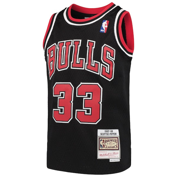 Scottie Pippen Chicago Bulls Youth Hardwood Classics Swingman Throwback Jersey - Black/Red/White - Image 4