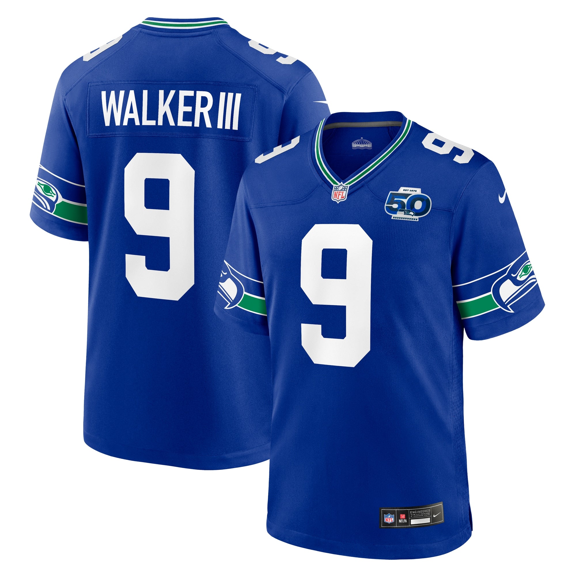 Kenneth Walker III Seattle Seahawks Nike 50th Season Game Jersey - College Navy/Royal/White - Image 7