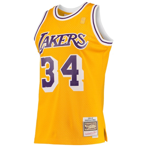 Shaquille O'Neal Los Angeles Lakers 1996/97 Hardwood Classics Swingman Jersey - Gold/Purple/Royal - Image 3