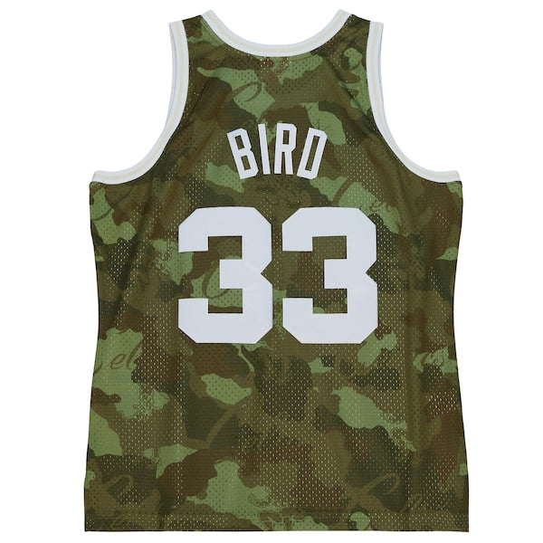 Larry Bird Boston Celtics Hardwood Classics 1985/86 Ghost Green Swingman Jersey - Camo - Image 3