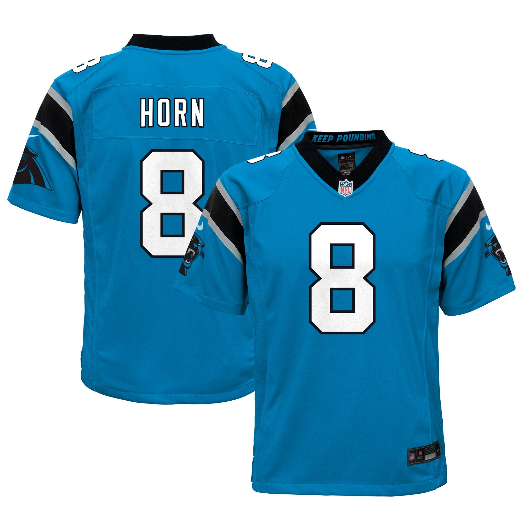 Jaycee Horn Carolina Panthers Nike Youth Game Jersey - White/Blue - Image 6