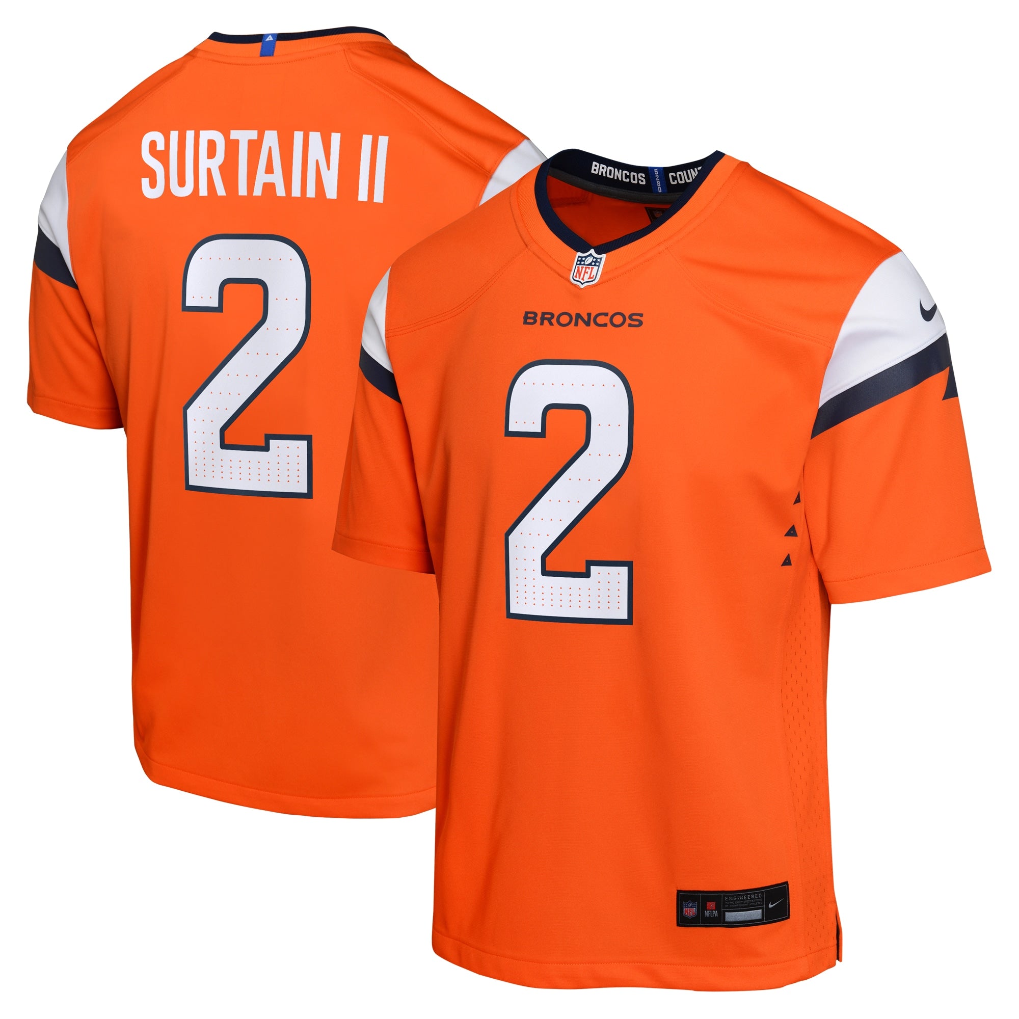 Patrick Surtain II Denver Broncos Nike Youth Alternate Game Jersey - Navy/Orange/White - Image 5